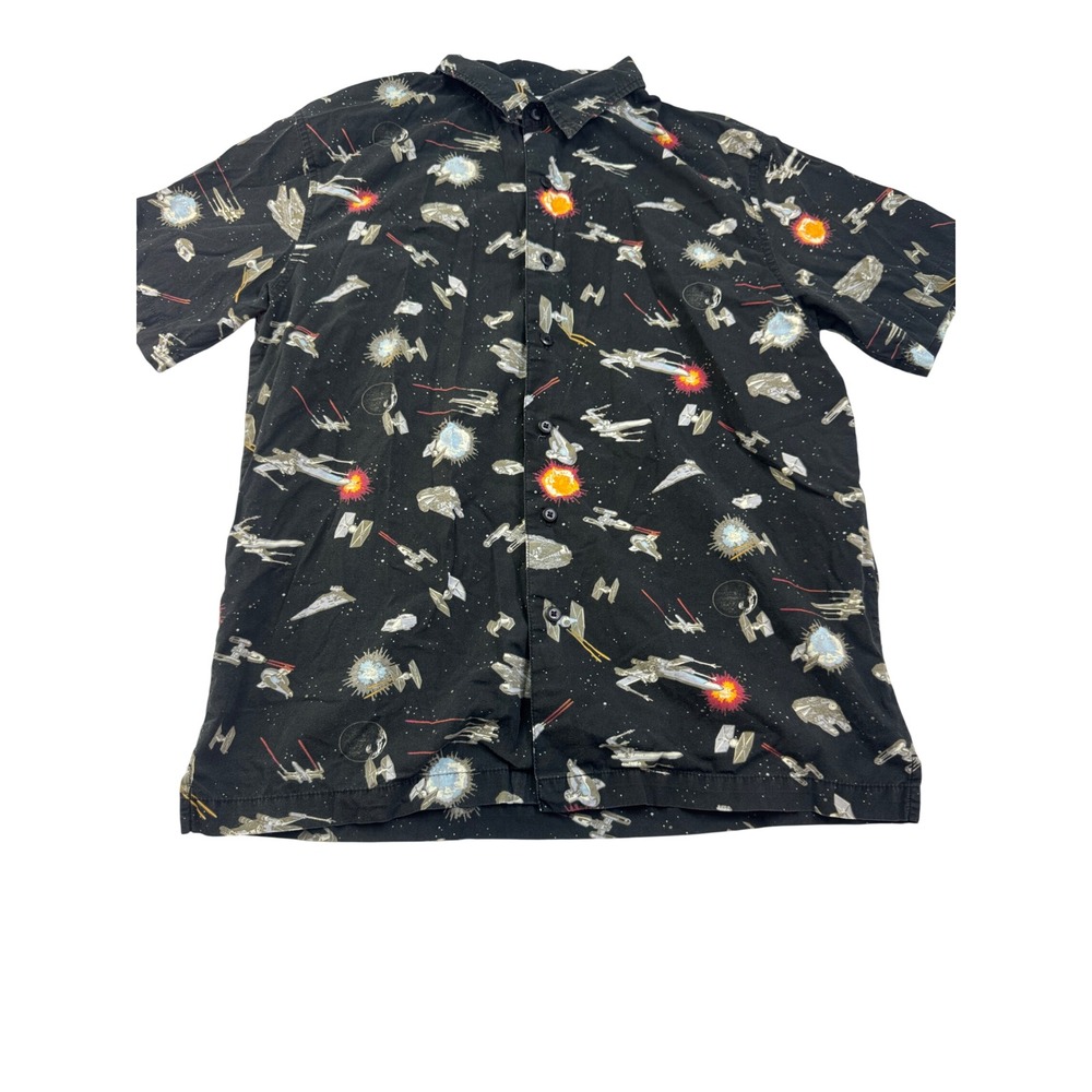 Disney Parks Star Wars Mens Small Black Button Down Shirt Millennium Falcon